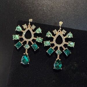 Elegant Green, Gold and Crystal Chandelier Earrings
